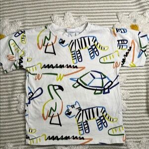 Zara White and Green Short Sleeve Tee with Playful Design